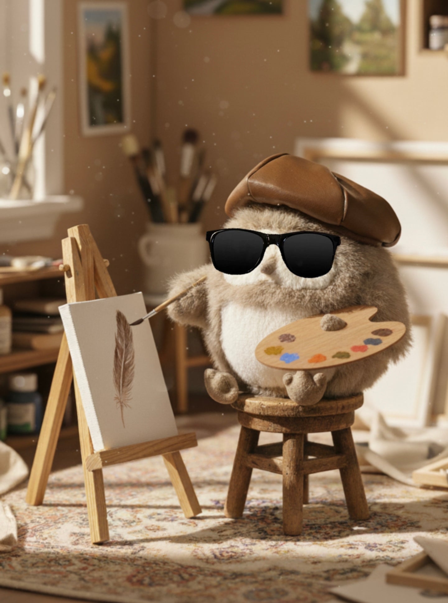 Mini Doll Leather Beret – Retro Chic Hat for Plush Dolls (Fits head circumference of approx. 20–36 cm)