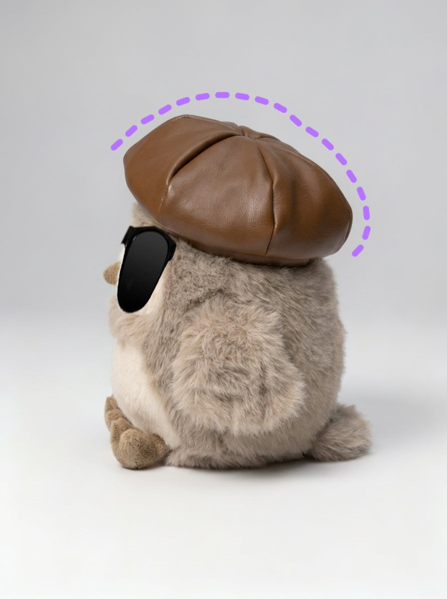 Mini Doll Leather Beret – Retro Chic Hat for Plush Dolls (Fits head circumference of approx. 20–36 cm)