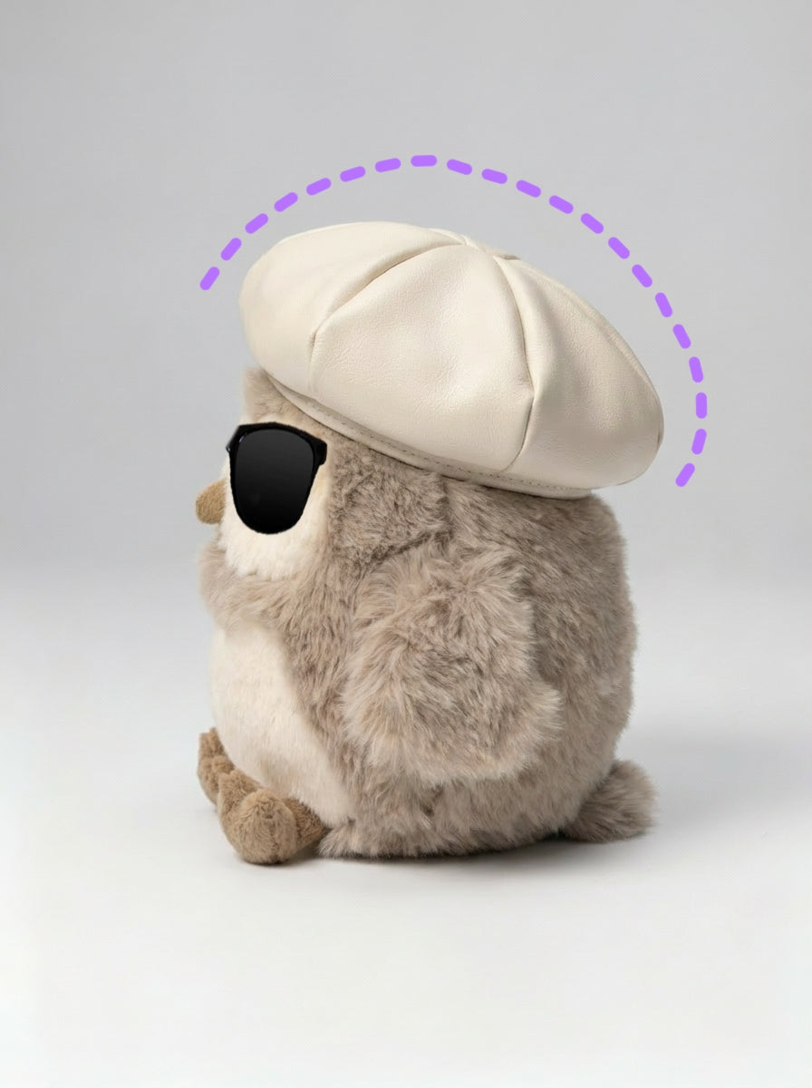 Mini Doll Leather Beret – Retro Chic Hat for Plush Dolls (Fits head circumference of approx. 20–36 cm)