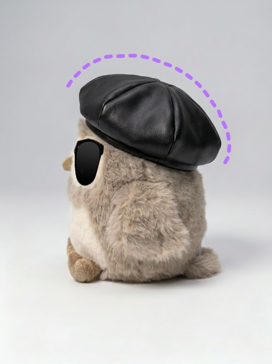 Mini Doll Leather Beret – Retro Chic Hat for Plush Dolls (Fits head circumference of approx. 20–36 cm)