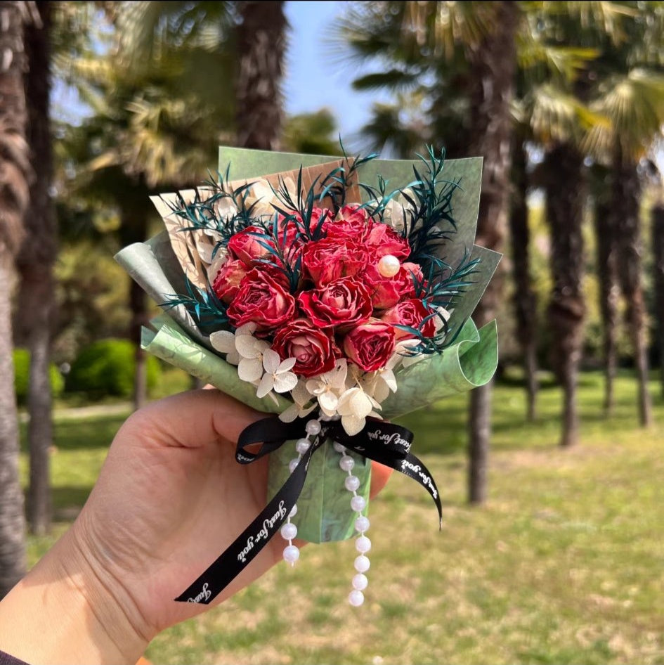 Real Preserved Rose Mini Bouquet – Dried Flower Small Bouquet