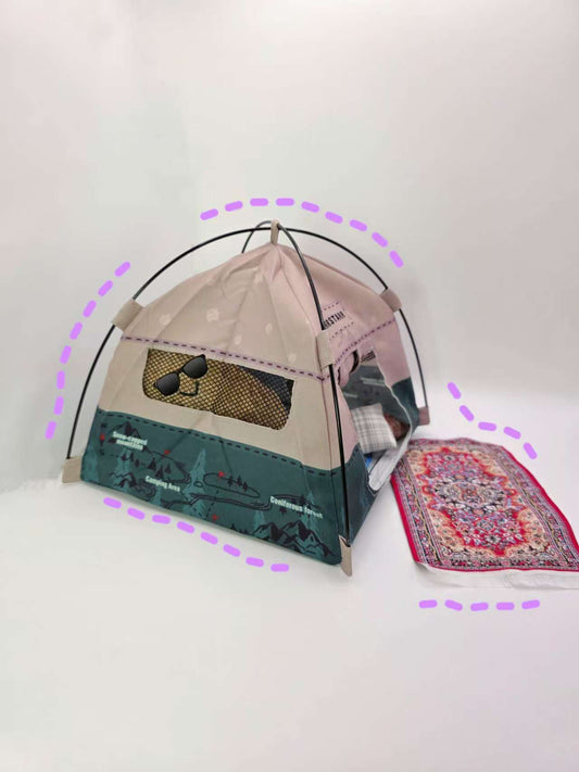 Small tent with a patterned design on a white surface